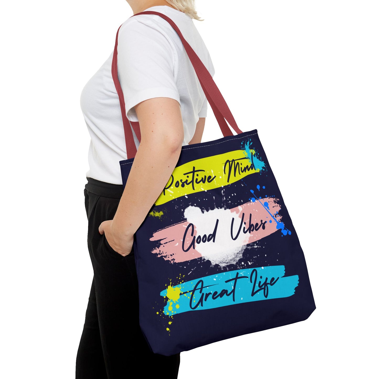 Artsy Tote Bag - Positive Mind Good Vibes Great Life Quote