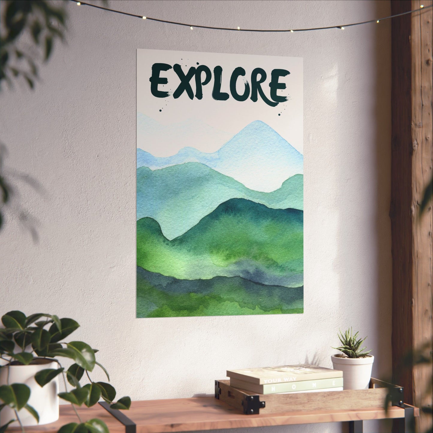 Explore – Watercolor Style Mountain Matte Poster