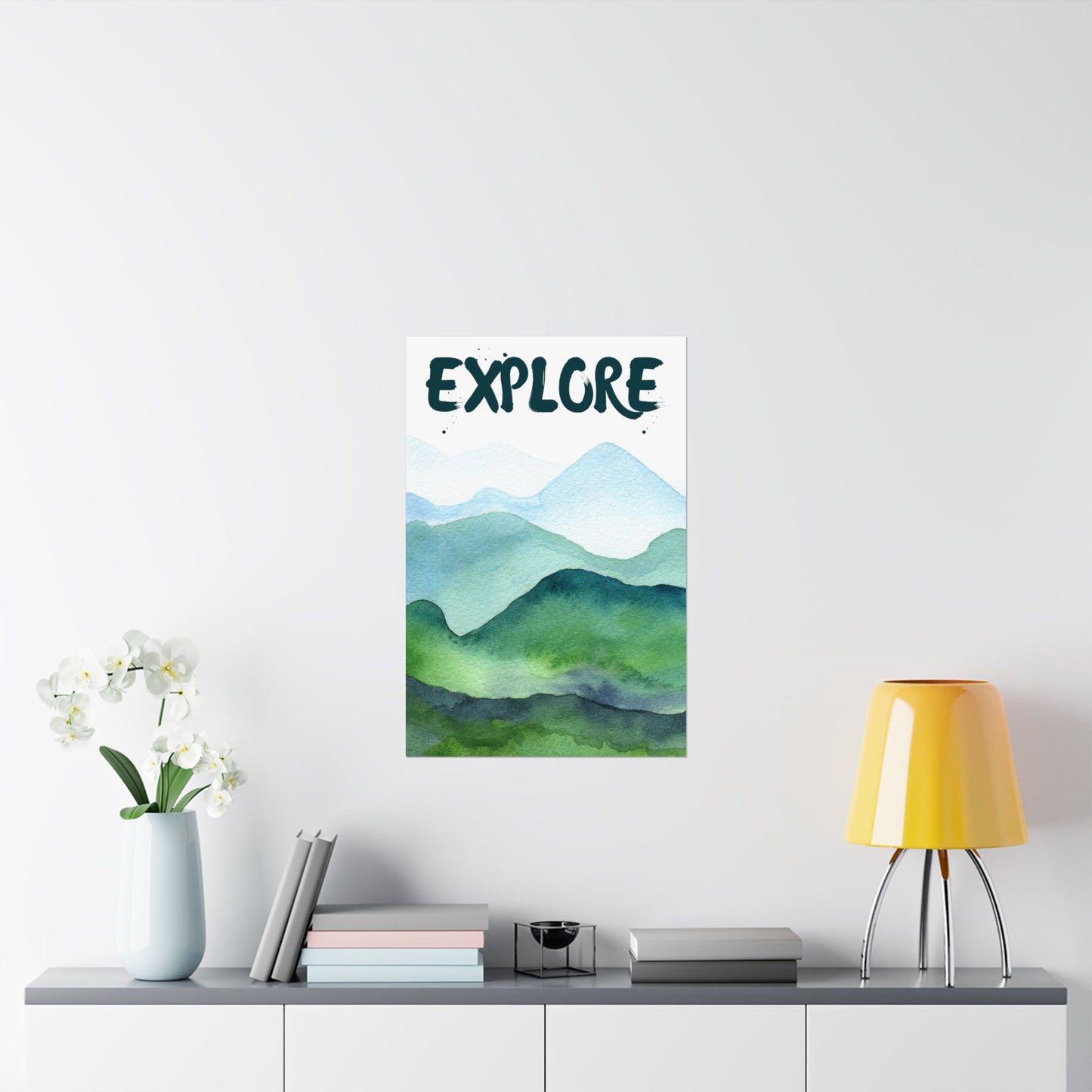 Explore – Watercolor Style Mountain Matte Poster