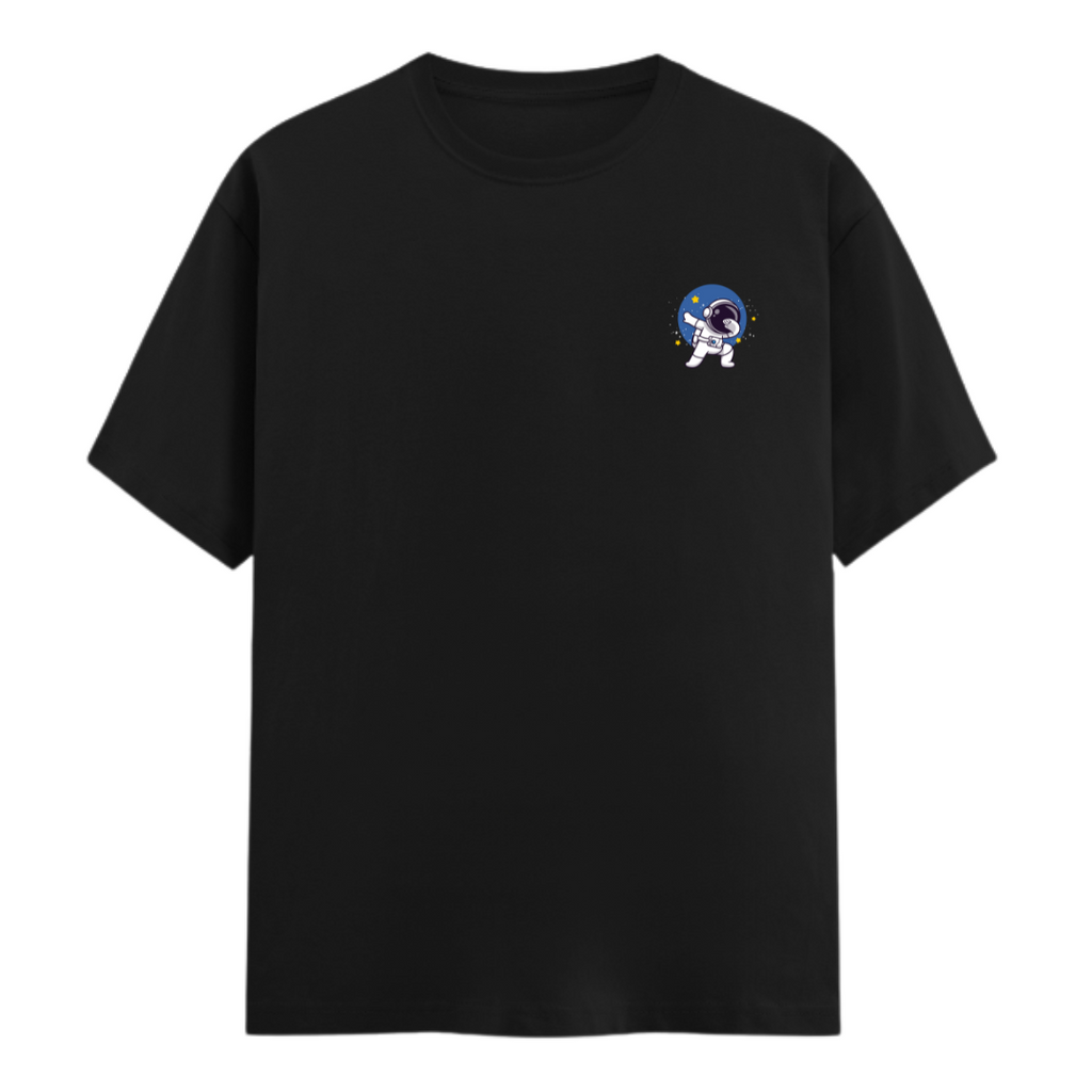 Unisex Relaxed Fit Astronaut Dab Cotton Black Tshirt