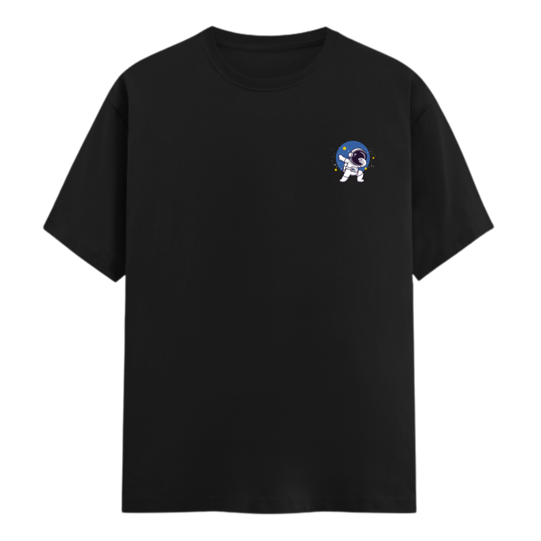Unisex Relaxed Fit Astronaut Dab Cotton Black Tshirt