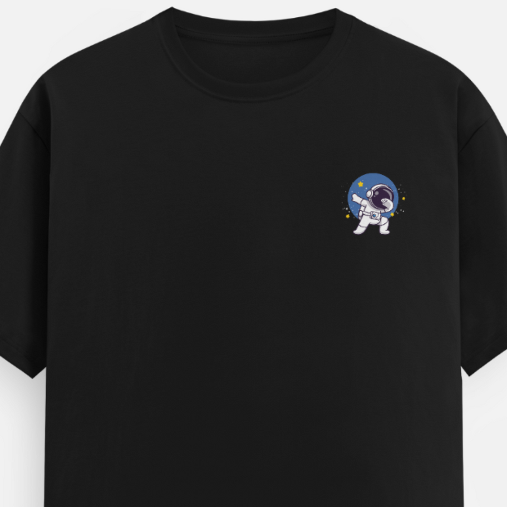 Unisex Relaxed Fit Astronaut Dab Cotton Black Tshirt