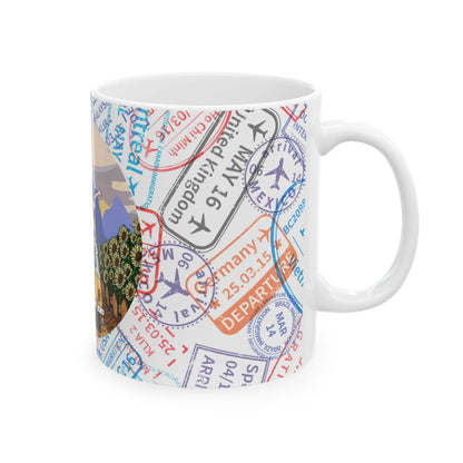 Wanderlust Duo Coffee Mug - Passport Stamp Design for Travel Lovers (11oz, 15oz)