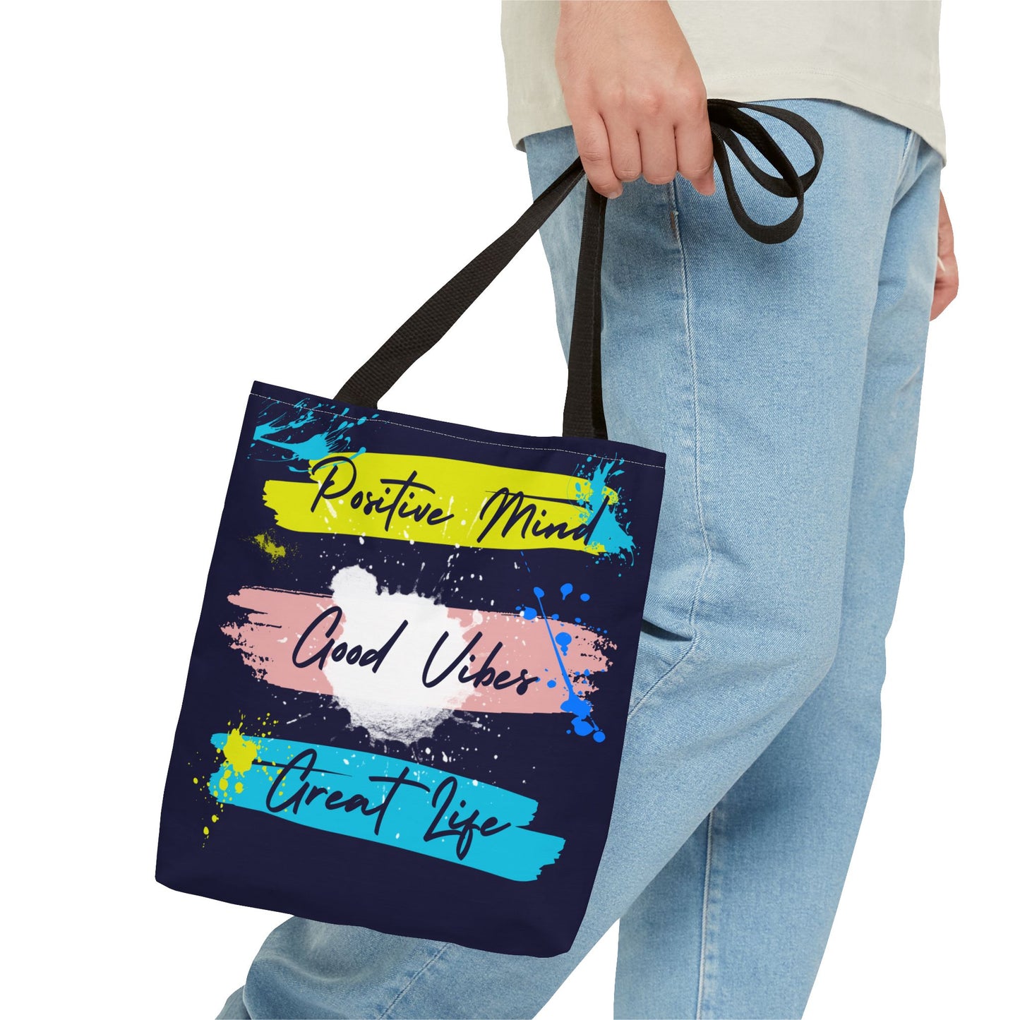 Artsy Tote Bag - Positive Mind Good Vibes Great Life Quote