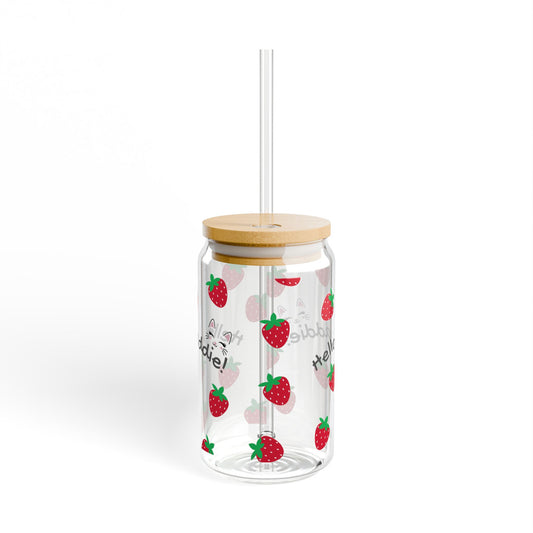 "Hello Baddie" Strawberry Sipper Glass – 16oz Fun & Eco-Friendly Drinkware