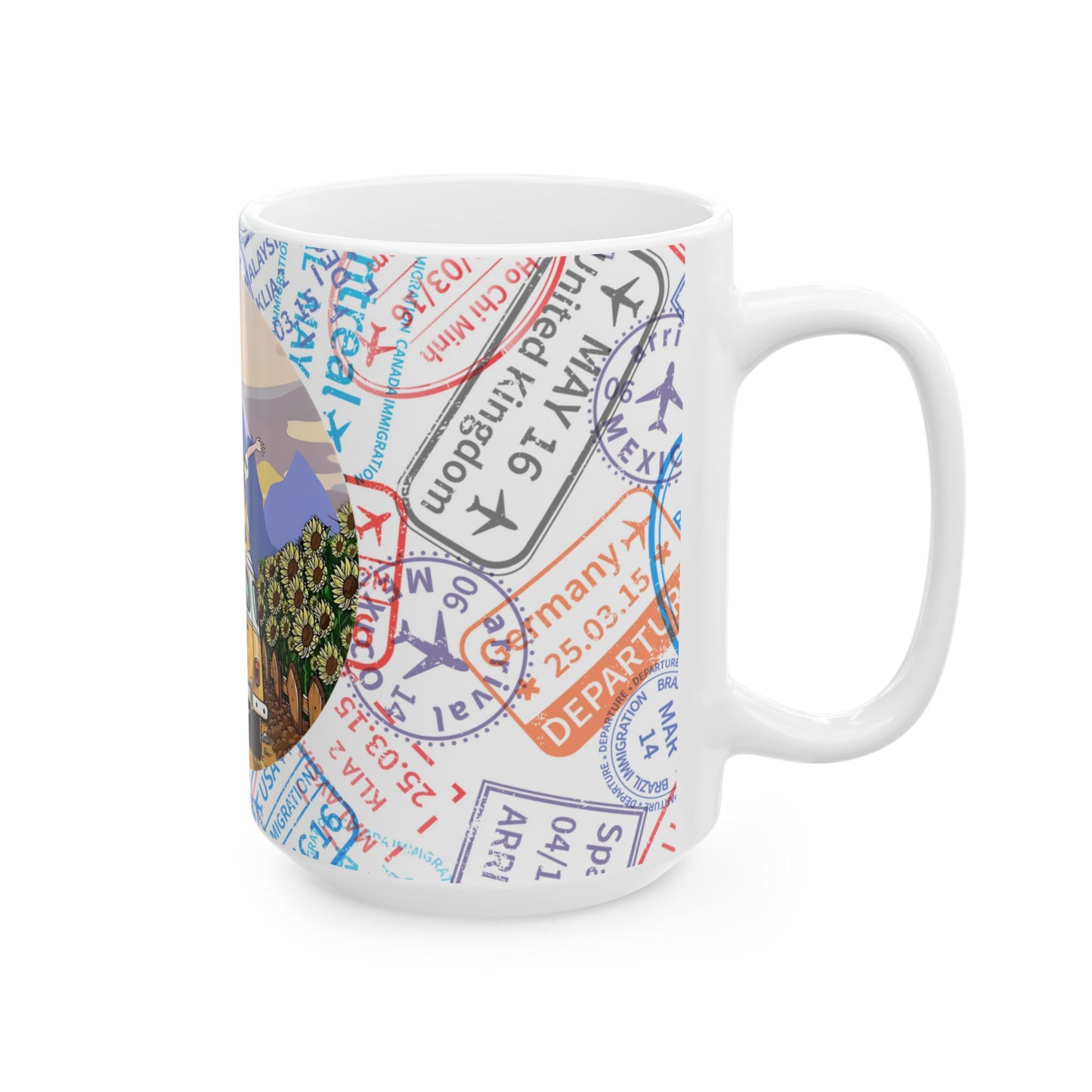 Wanderlust Duo Coffee Mug - Passport Stamp Design for Travel Lovers (11oz, 15oz)