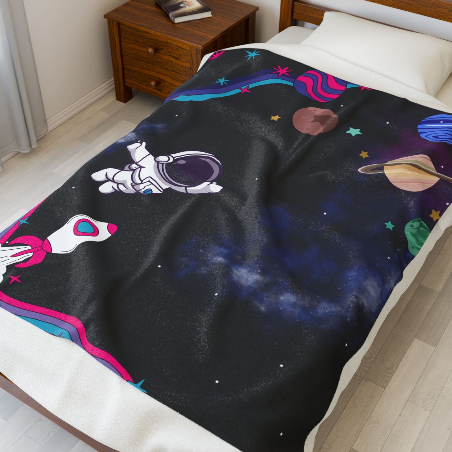 Cosmic Adventure Velveteen Plush Blanket – Explore the Universe in Comfort (50 x 60 in)