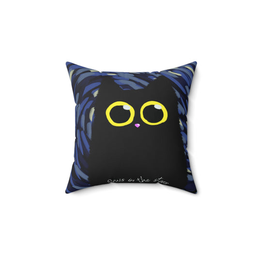 Whimsical Cat & Starry Night Square Pillow – Dream in Cosmic Comfort