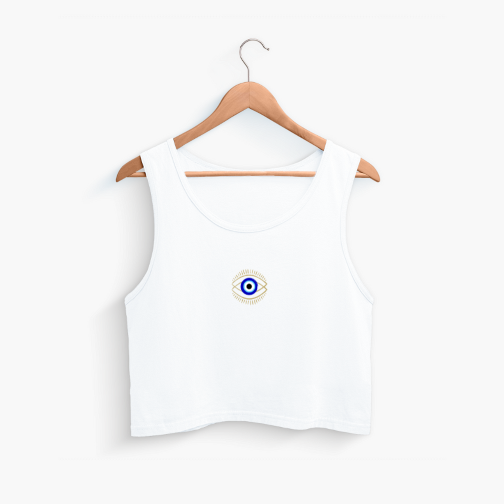 Women Evil Eye Cropped Tank White