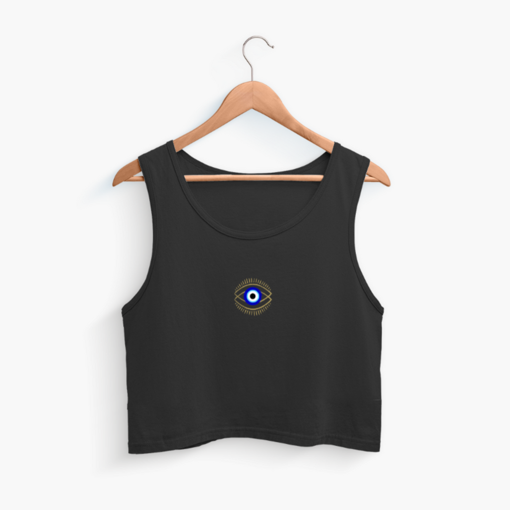 Women Evil Eye Cropped Tank Black