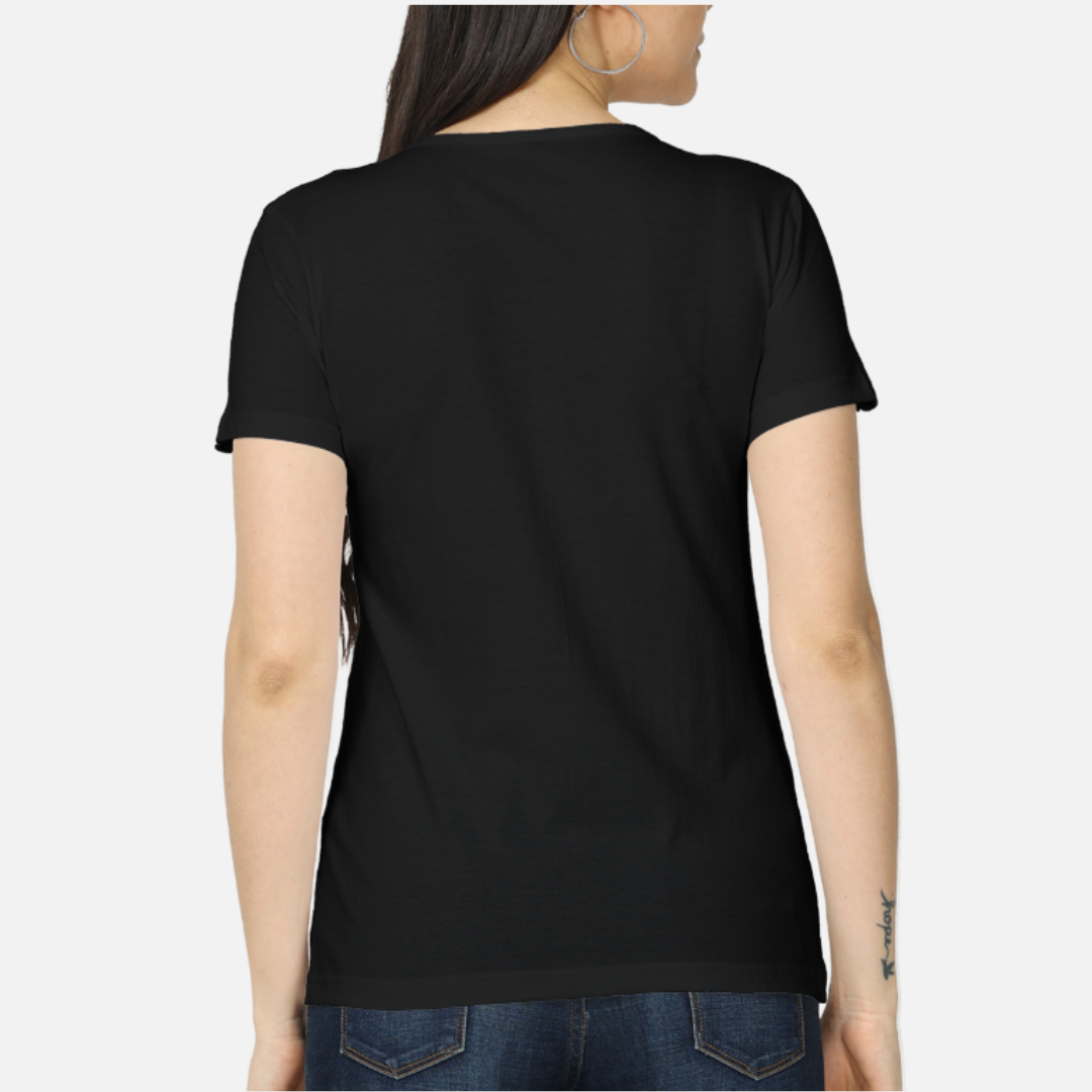 Women Regular Fit Cool Panda Black Cotton Tshirt