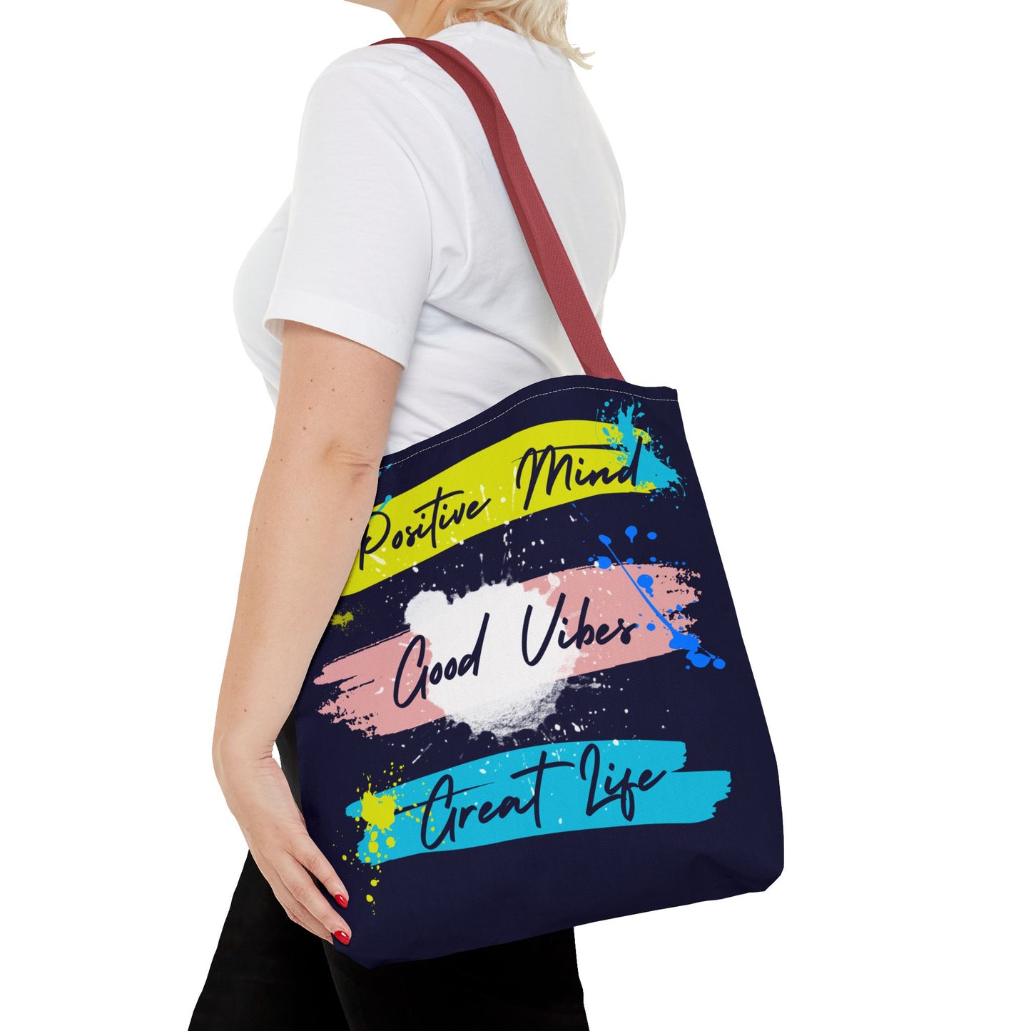 Artsy Tote Bag - Positive Mind Good Vibes Great Life Quote