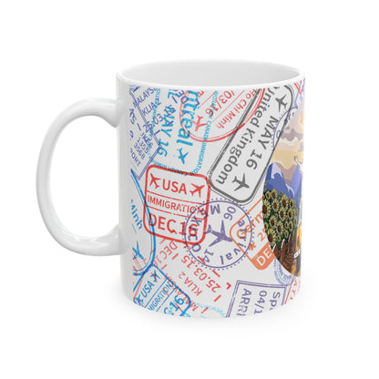 Wanderlust Duo Coffee Mug - Passport Stamp Design for Travel Lovers (11oz, 15oz)