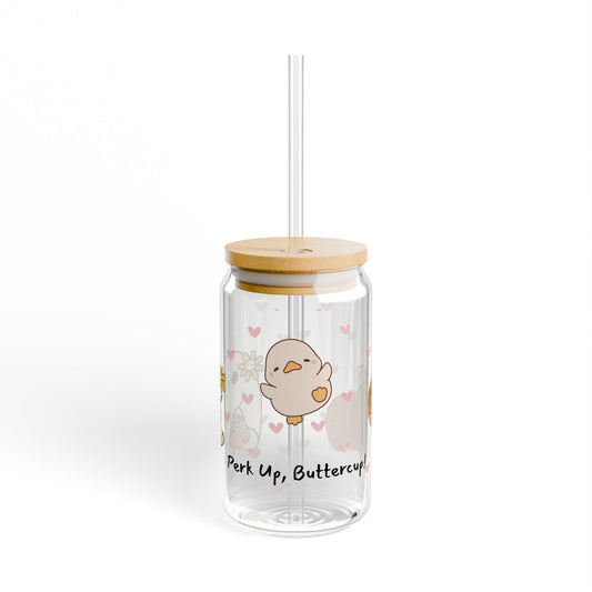 Adorable Animals 16 oz Sipper Glass – 'Perk Up, Buttercup' Design