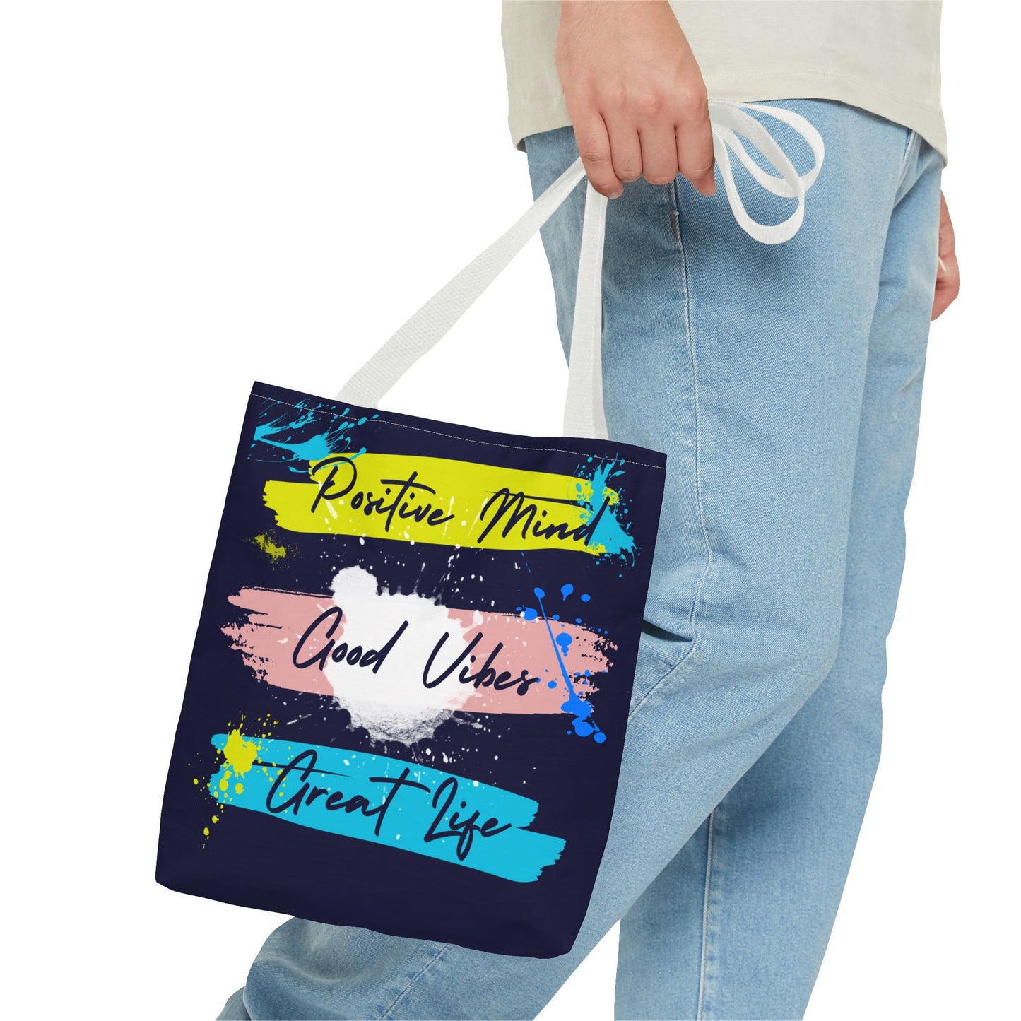 Artsy Tote Bag - Positive Mind Good Vibes Great Life Quote