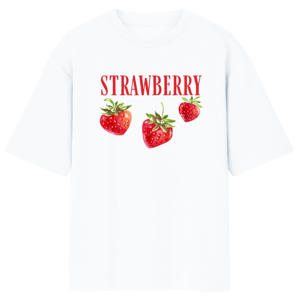Unisex Oversize Strawberry Love Cotton Tshirt - White
