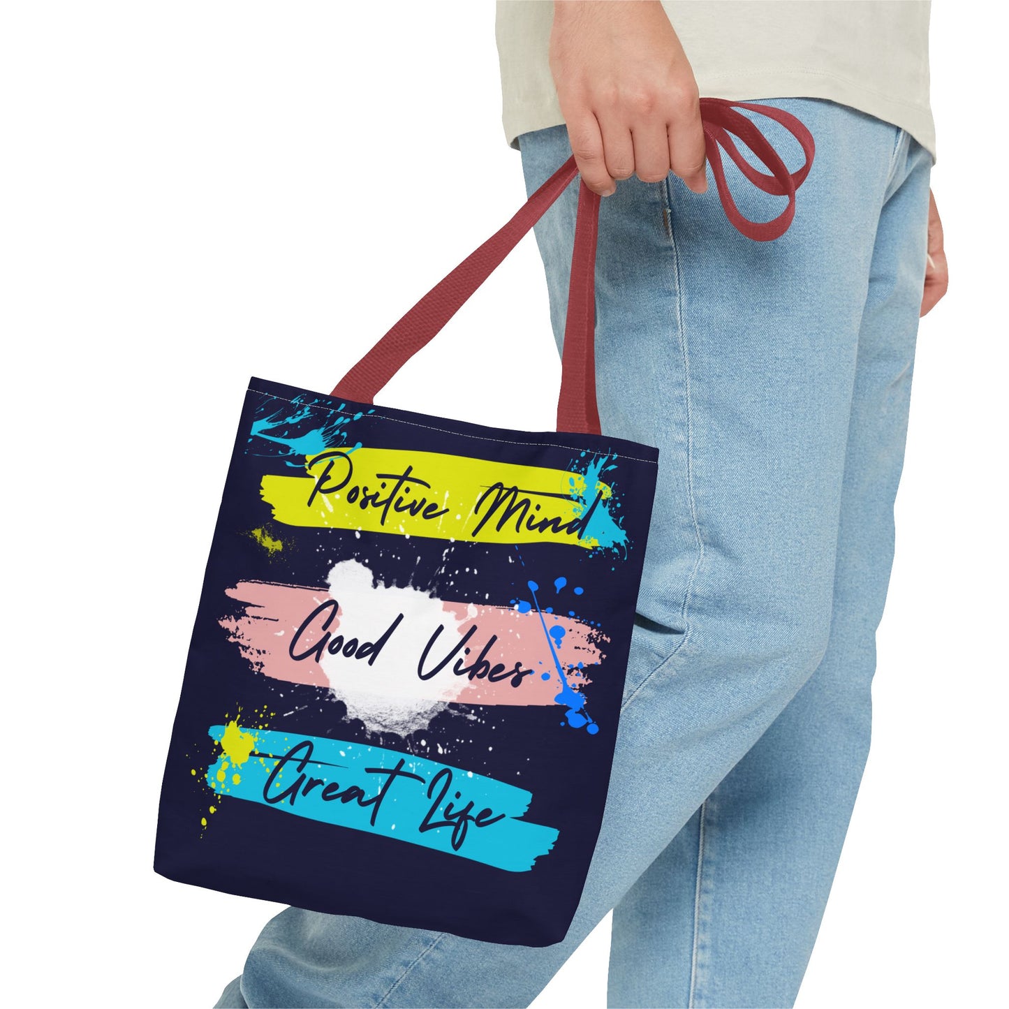 Artsy Tote Bag - Positive Mind Good Vibes Great Life Quote