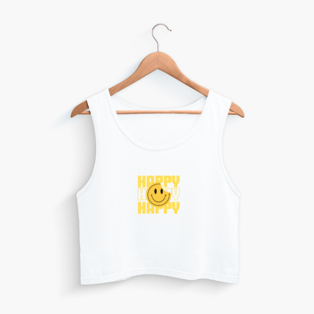 Women Happy Smiley Cropped Tank White