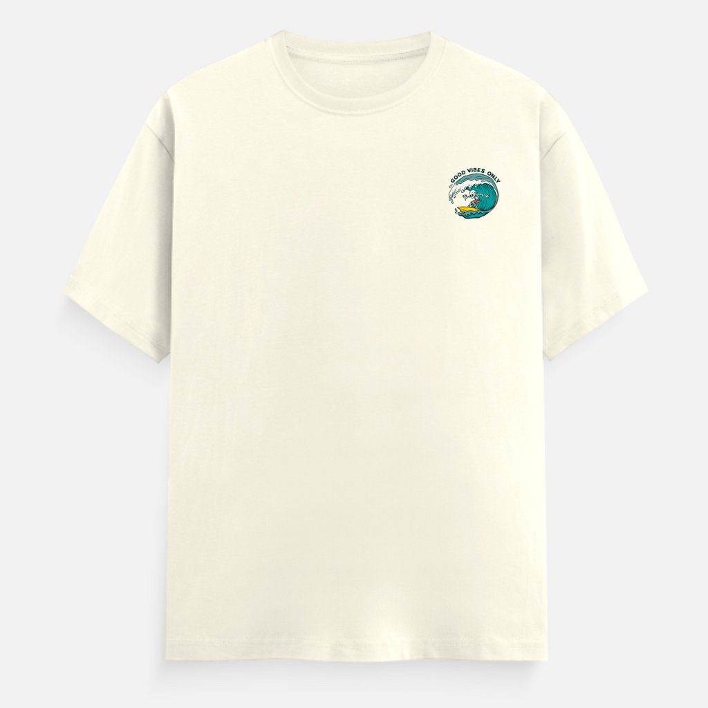 Unisex Relaxed Fit Surf Skeleton Off White Cotton Tshirt