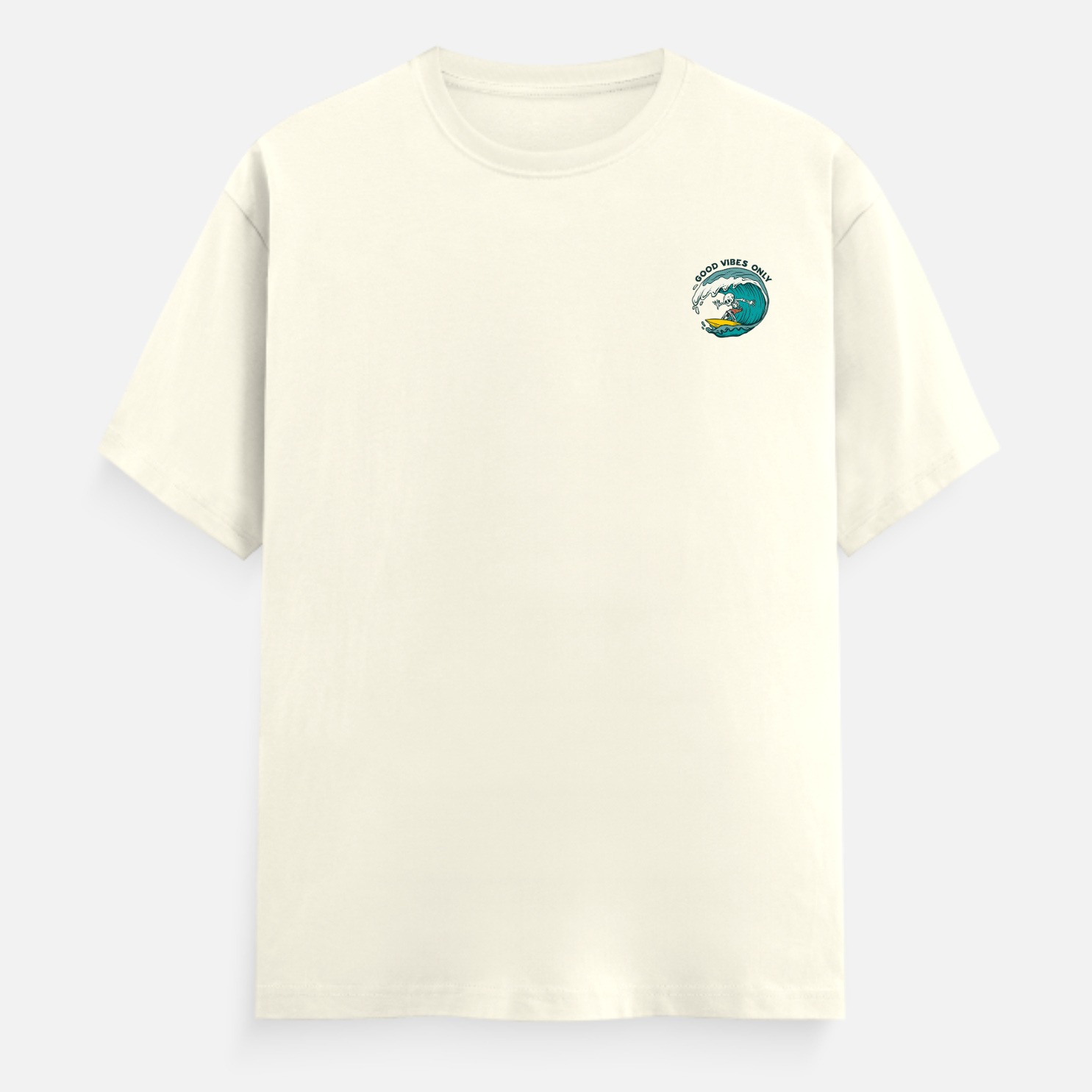 Unisex Relaxed Fit Surf Skeleton Off White Cotton Tshirt