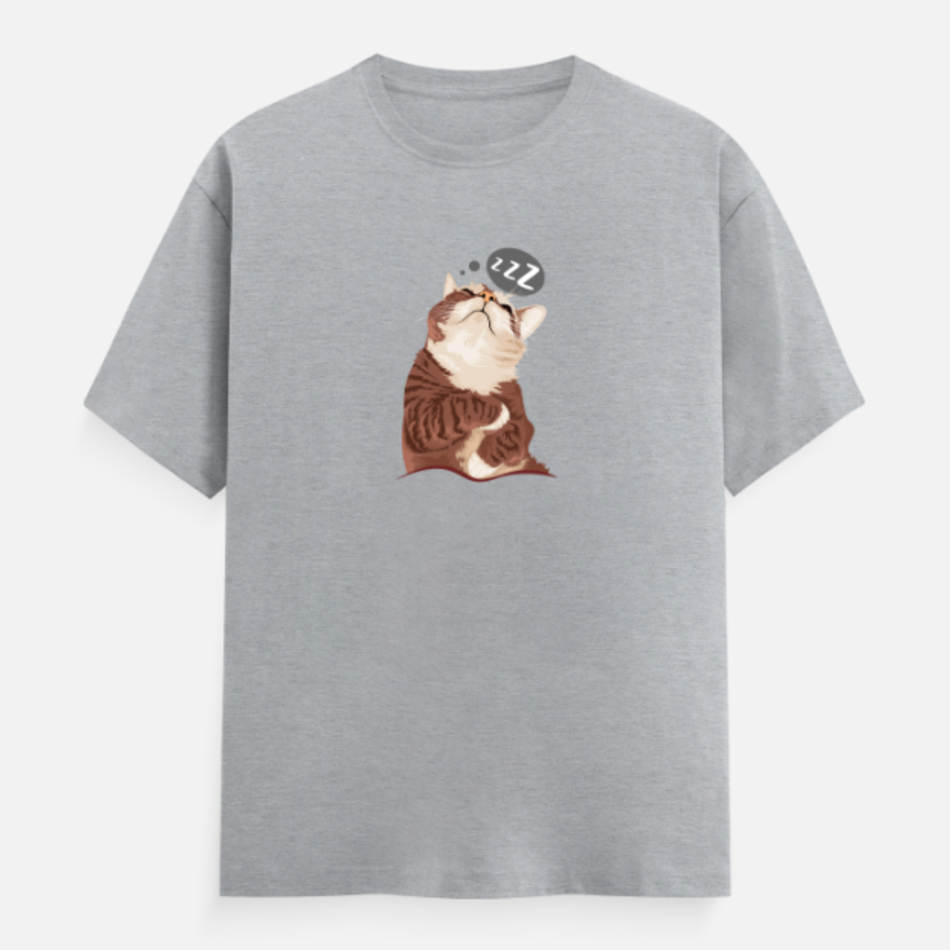 Unisex Relaxed Fit Sleepy Cat Grey Melange Tshirt