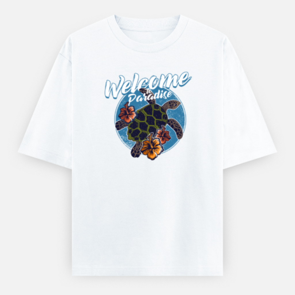 Unisex Oversize Paradise Turtle White Tshirt