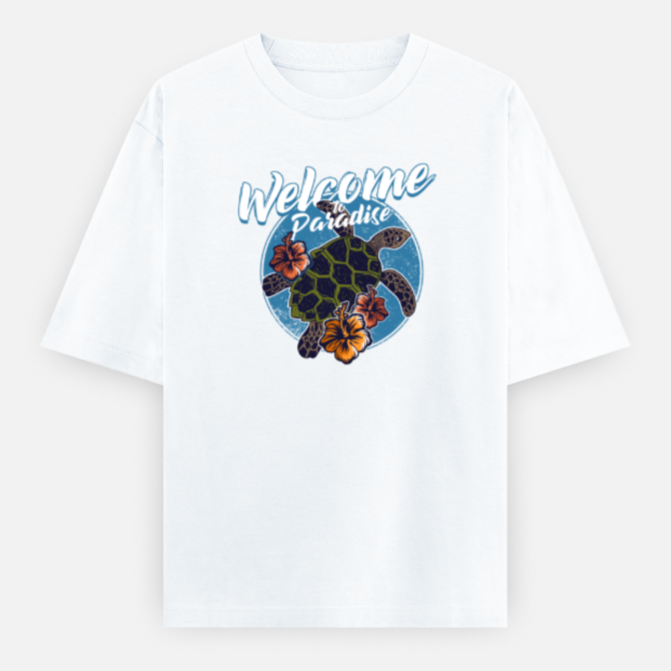 Unisex Oversize Paradise Turtle White Tshirt