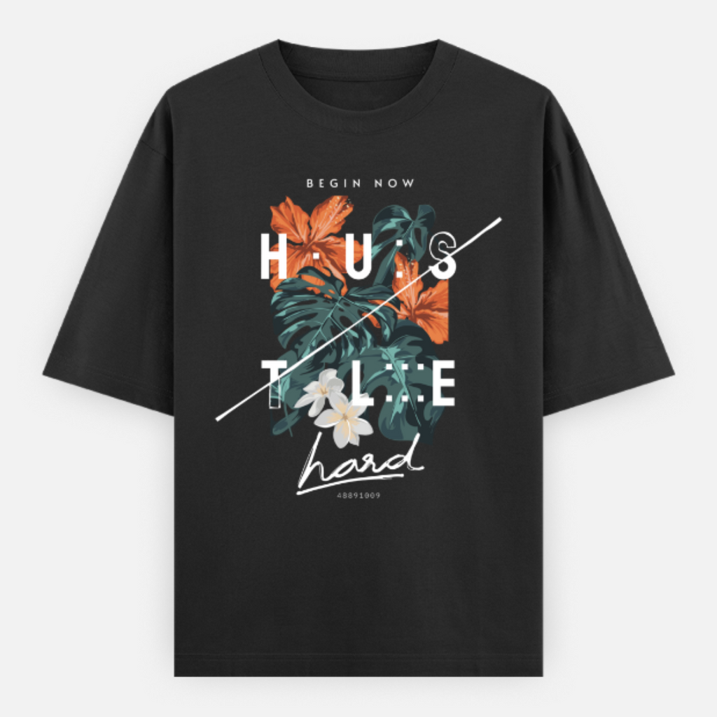 Unisex Oversize Hustle Hard Black Tshirt