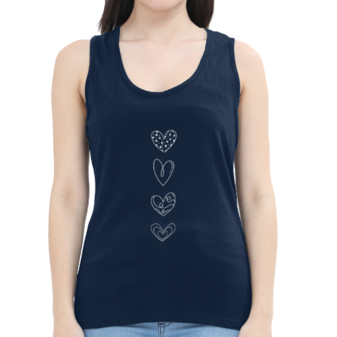 Women Hearts Navy Tank Top