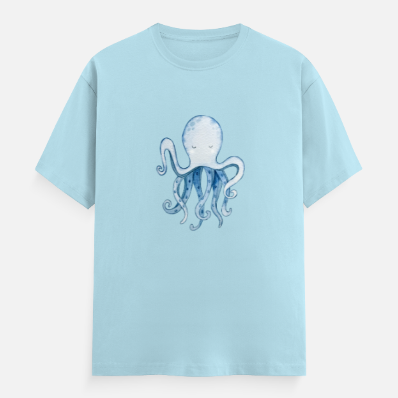 Unisex Relaxed Fit Octopus Tshirt - Sky Blue