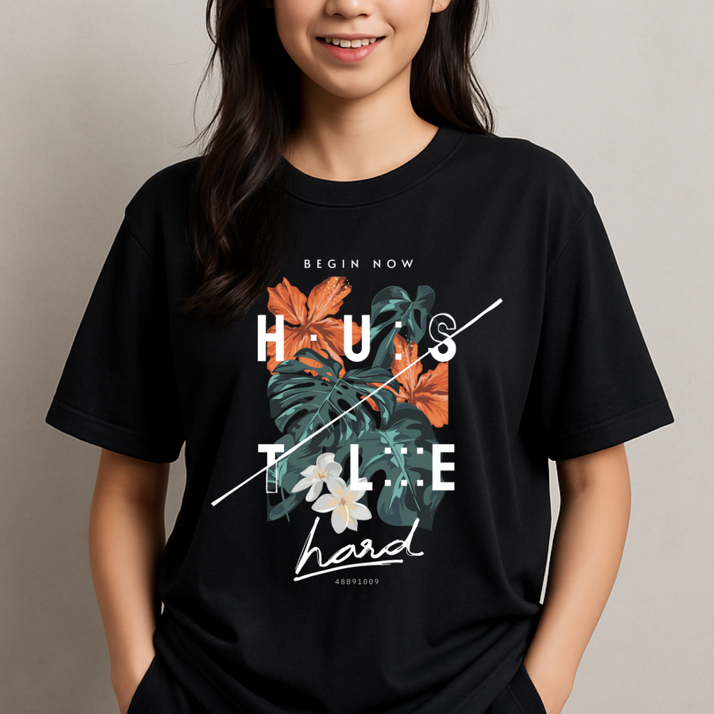 Unisex Oversize Hustle Hard Black Tshirt