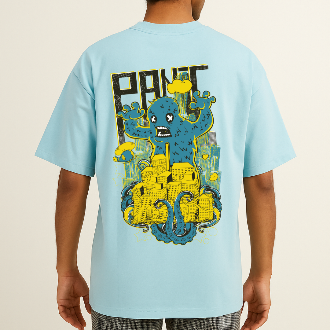 Unisex Oversize Panic Attack Sky Blue Tshirt