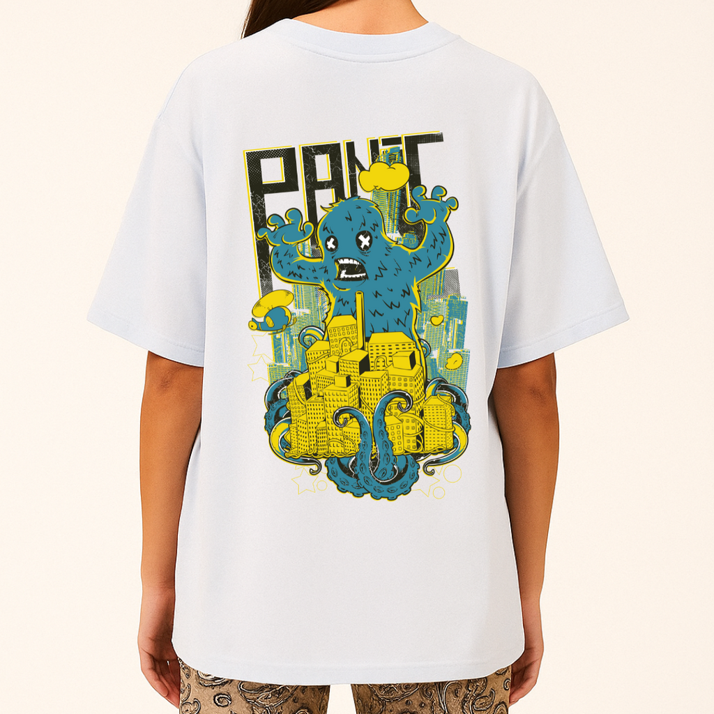 Unisex Oversize Panic Attack White Tshirt