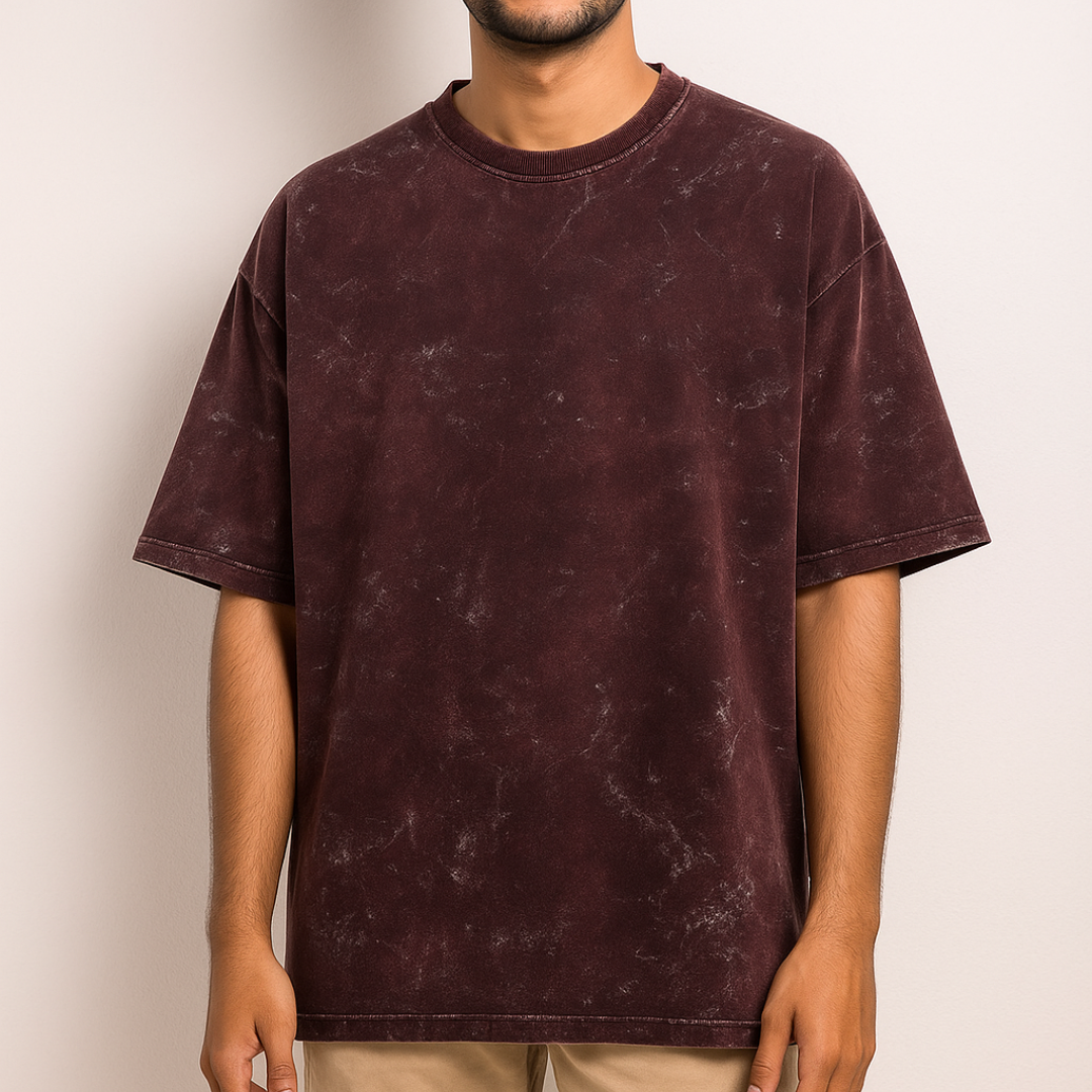 Unisex Acid Washed Oversize Maroon Tshirt