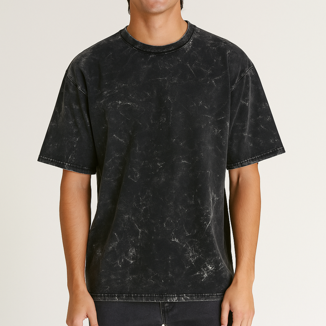 Unisex Acid Washed Oversize Black Tshirt