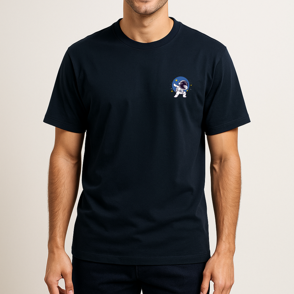 Unisex Relaxed Fit Astronaut Dab Cotton Tshirt - Navy