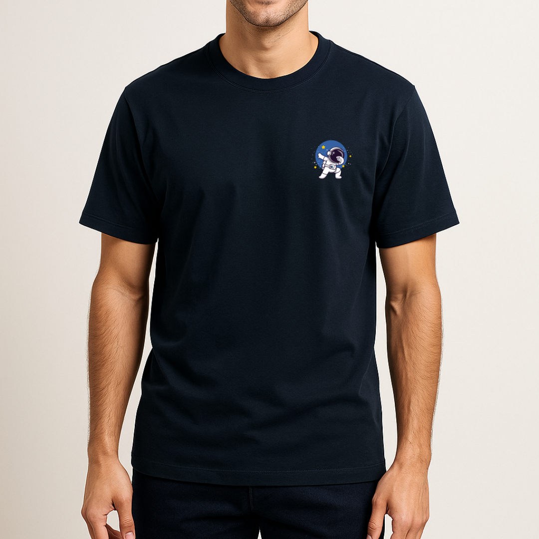 Unisex Relaxed Fit Astronaut Dab Cotton Tshirt - Navy