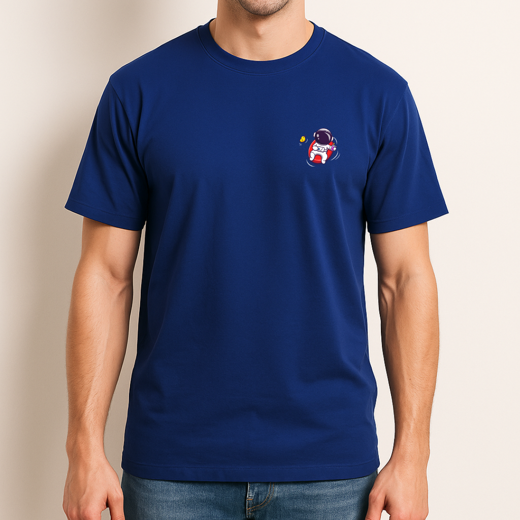 Unisex Relaxed Fit Relaxing Astronaut Cotton Tshirt - Blue