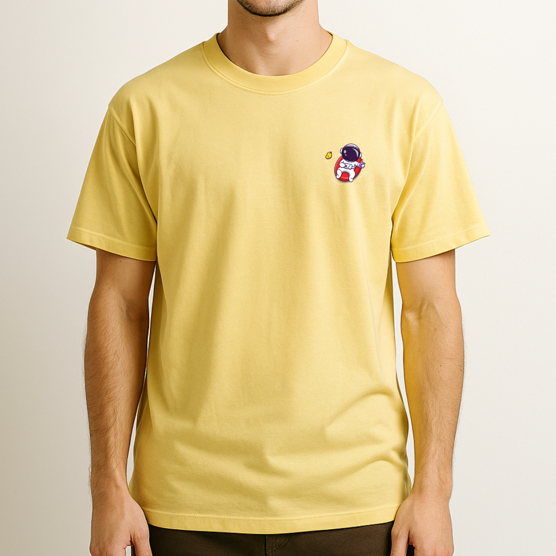 Unisex Relaxed Fit Out of Reach Astronaut Cotton Tshirt - Yellow
