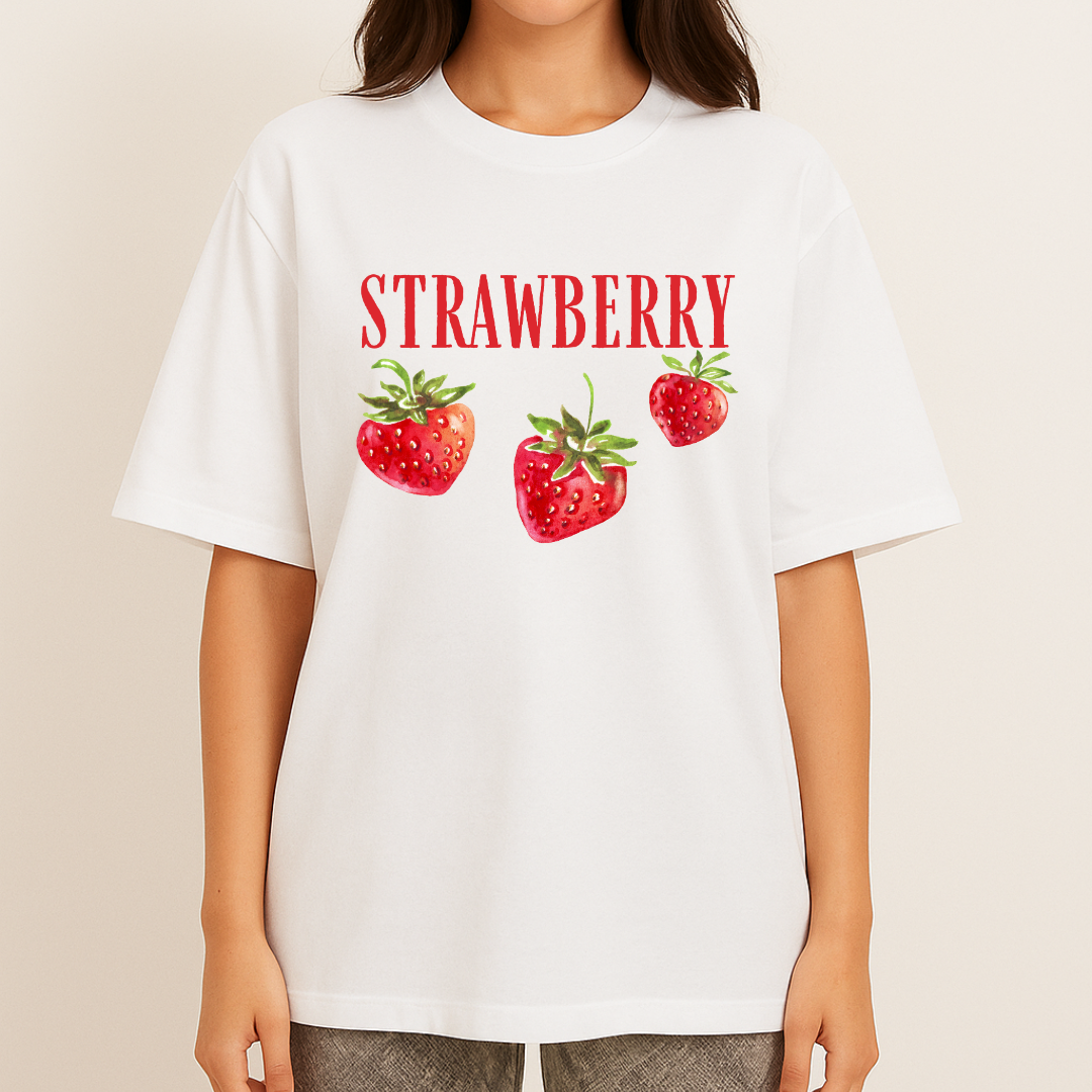 Unisex Oversize Strawberry Love Cotton Tshirt - White