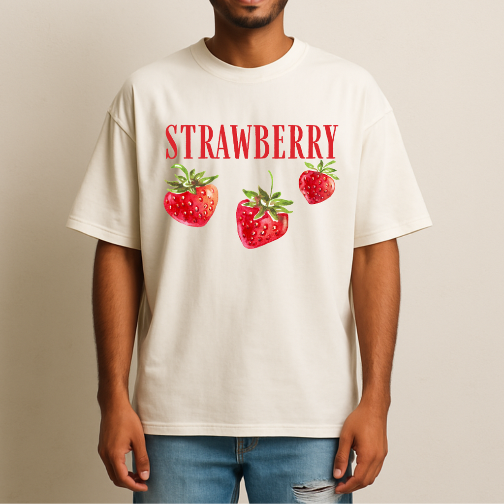 Unisex Oversize Strawberry Love Cotton Tshirt - Off White