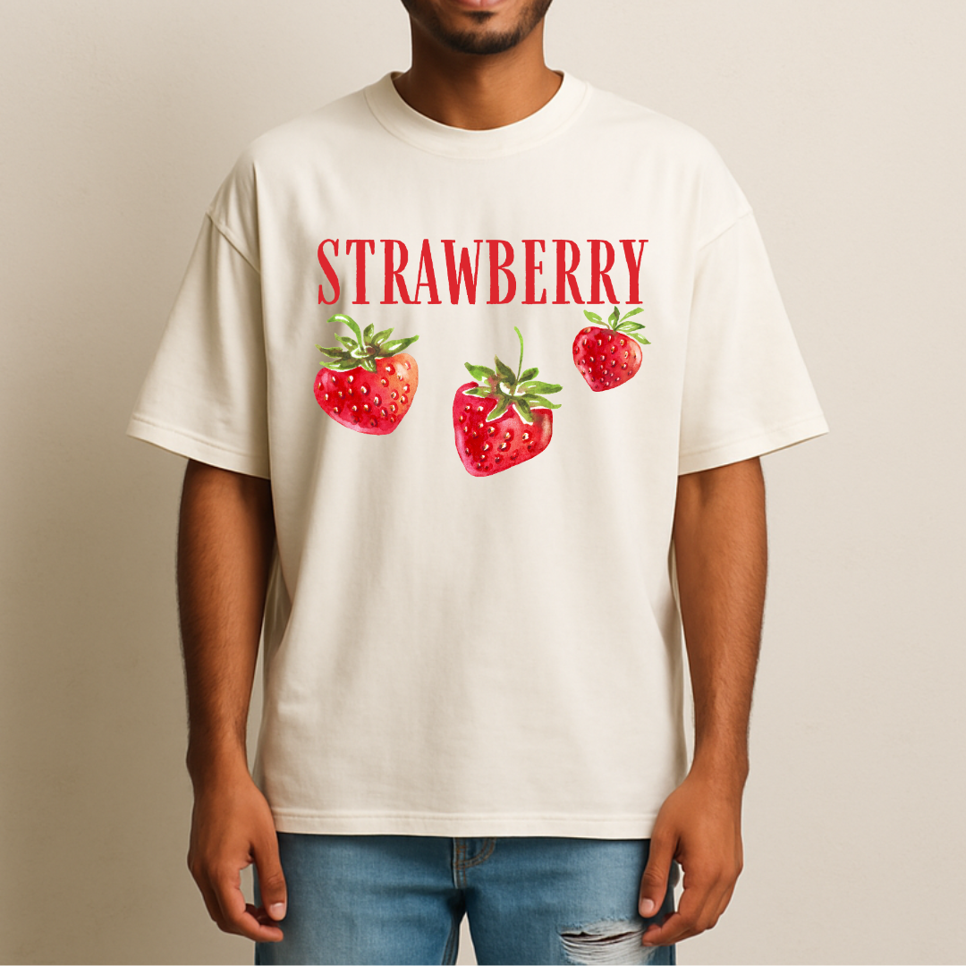 Unisex Oversize Strawberry Love Cotton Tshirt - Off White