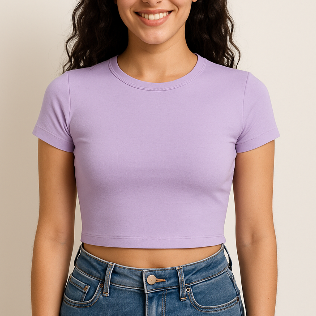 Women Solid Lavender Cropped Top