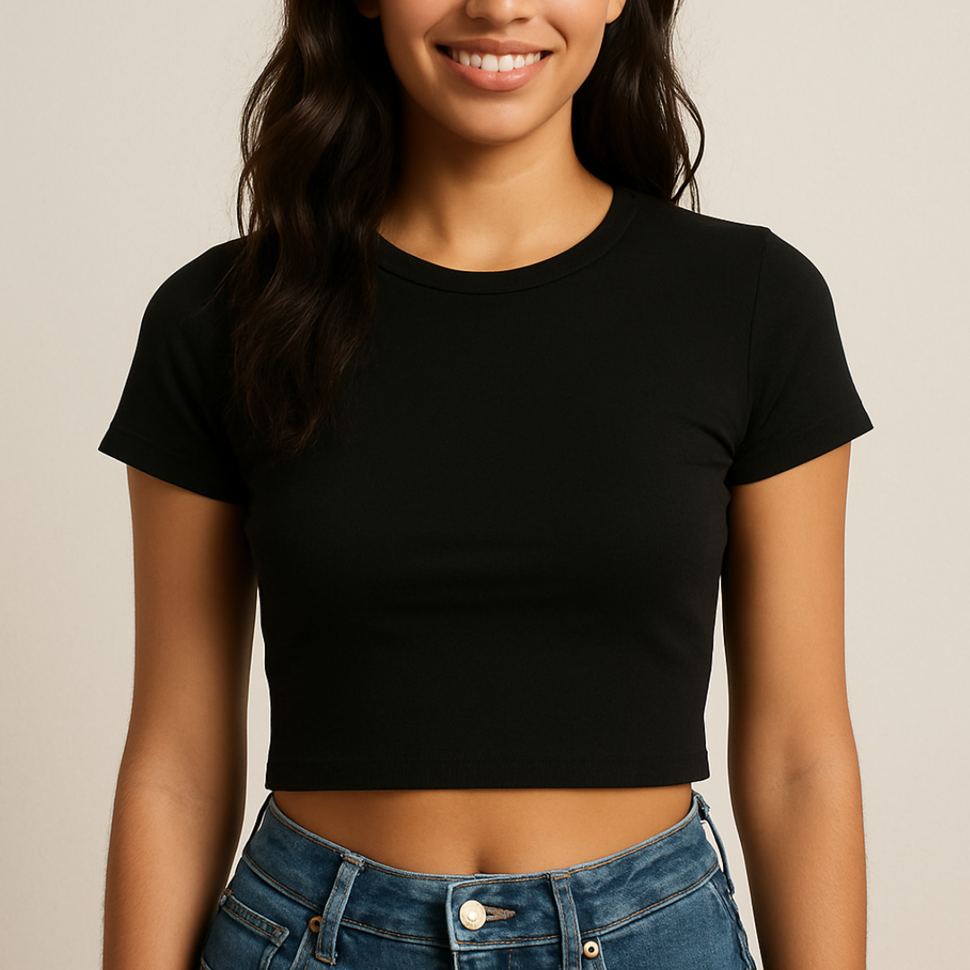 Women Solid Black Cropped Top