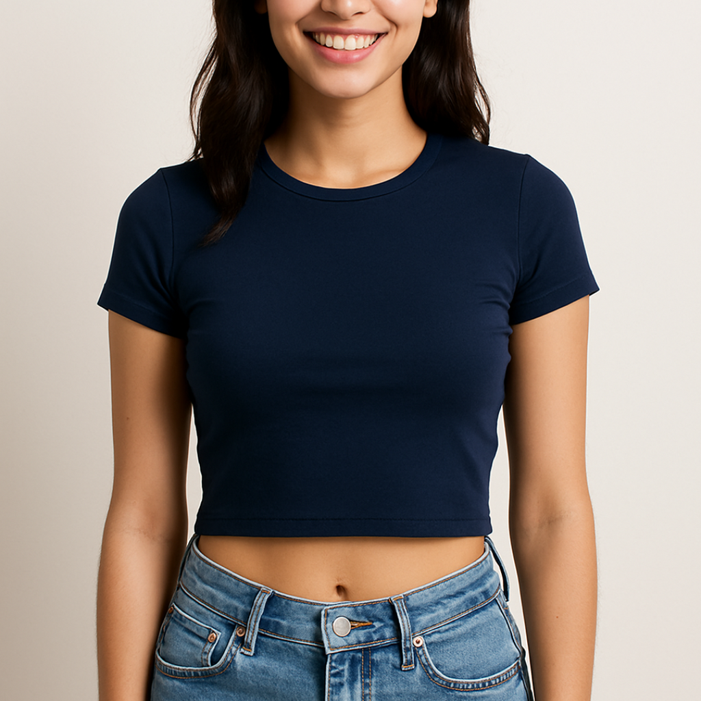 Women Solid Navy Cropped Top