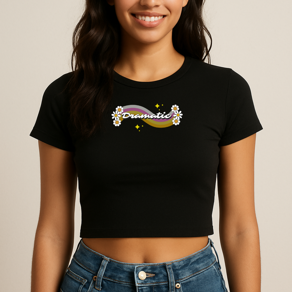 Women Cropped Top Dramatic Blossoms Black