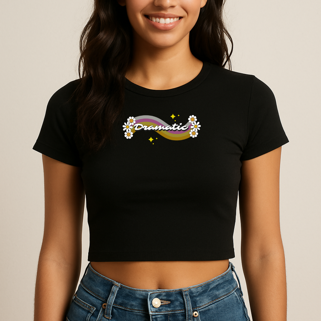 Women Cropped Top Dramatic Blossoms Black