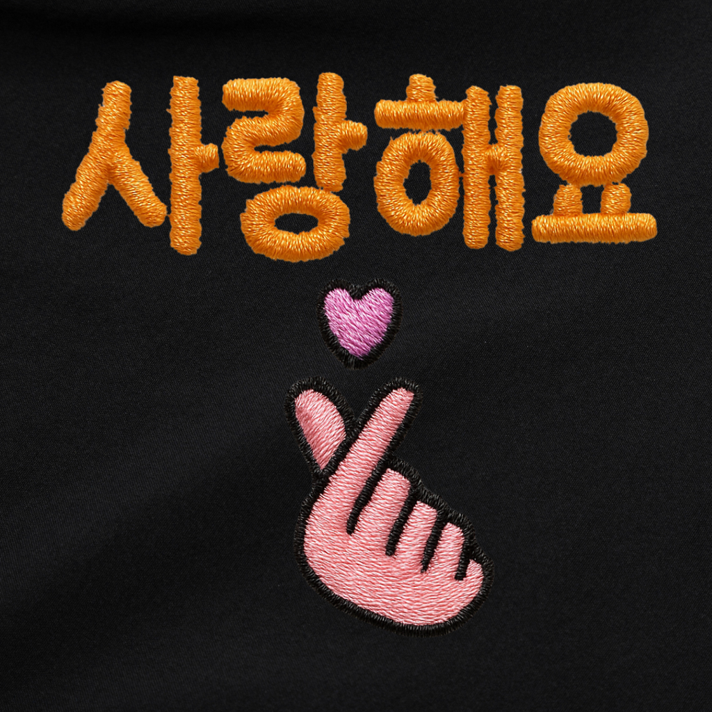 Women Korean Love Embroidery Black Cropped Top