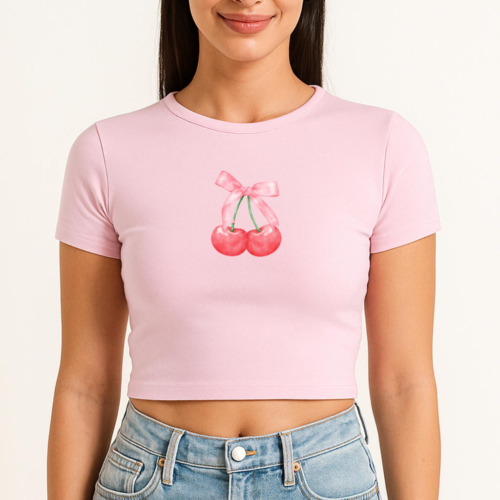 Women Cherry Pink Cropped Top