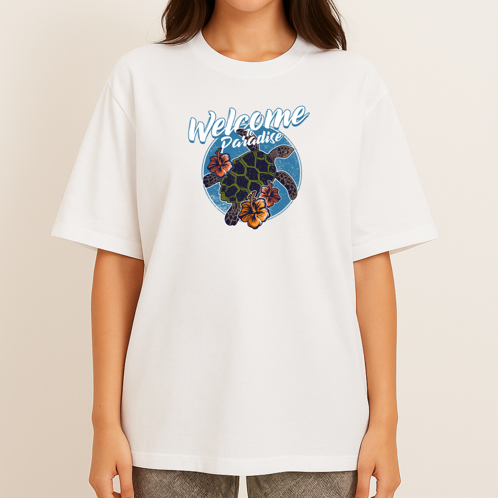 Unisex Oversize Paradise Turtle White Tshirt